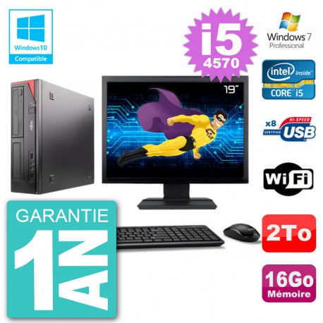 PC Fujitsu Esprimo E520 Ecran 19" i5-4570 RAM 16Go 2To Graveur DVD Wifi W7