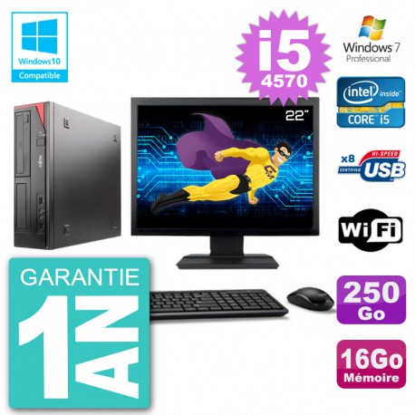 PC Fujitsu Esprimo E520 Ecran 22" i5-4570 RAM 16Go 250Go Graveur DVD Wifi W7