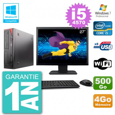 PC Fujitsu Esprimo E520 Ecran 27" i5-4570 RAM 4Go 500Go Graveur DVD Wifi W7