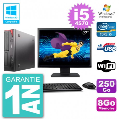 PC Fujitsu Esprimo E520 Ecran 27" i5-4570 RAM 8Go 250Go Graveur DVD Wifi W7