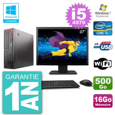 PC Fujitsu Esprimo E520 Ecran 27" i5-4570 RAM 16Go 500Go Graveur DVD Wifi W7