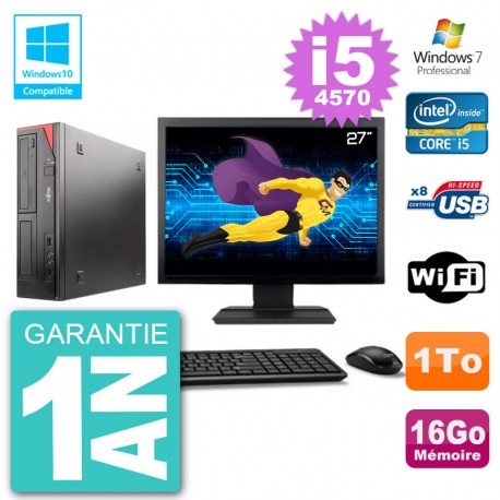 PC Fujitsu Esprimo E520 Ecran 27" i5-4570 RAM 16Go 1To Graveur DVD Wifi W7