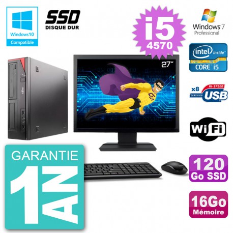 PC Fujitsu Esprimo E520 Ecran 27" i5-4570 RAM 16Go SSD 120Go Graveur DVD Wifi W7