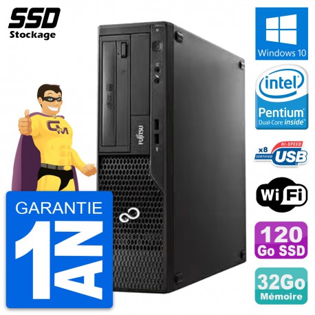 PC Fujitsu Esprimo E510 DT Pentium G2020 RAM 32Go SSD 120Go Windows 10 Wifi