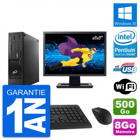PC Fujitsu E510 DT Ecran 22" Pentium G2020 RAM 8Go Disque 500Go Windows 10 Wifi
