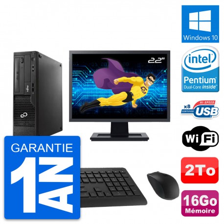 PC Fujitsu E510 DT Ecran 22" Pentium G2020 RAM 16Go Disque 2To Windows 10 Wifi