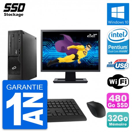 PC Fujitsu E510 DT Ecran 22" Pentium G2020 RAM 32Go SSD 480Go Windows 10 Wifi