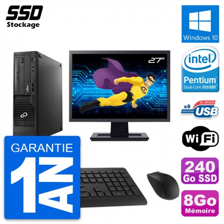 PC Fujitsu E510 DT Ecran 27" Pentium G2020 RAM 8Go SSD 240Go Windows 10 Wifi