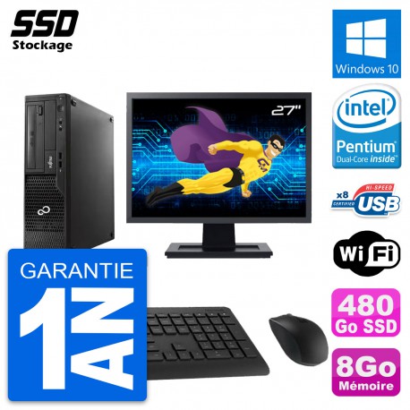 PC Fujitsu E510 DT Ecran 27" Pentium G2020 RAM 8Go SSD 480Go Windows 10 Wifi