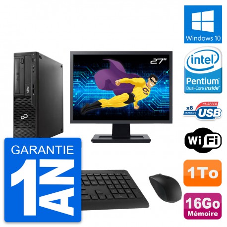 PC Fujitsu E510 DT Ecran 27" Pentium G2020 RAM 16Go Disque 1To Windows 10 Wifi