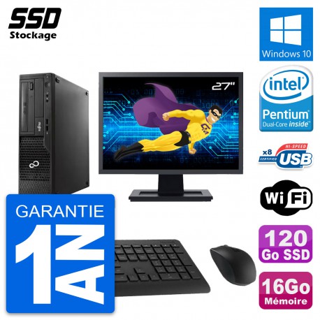 PC Fujitsu E510 DT Ecran 27" Pentium G2020 RAM 16Go SSD 120Go Windows 10 Wifi