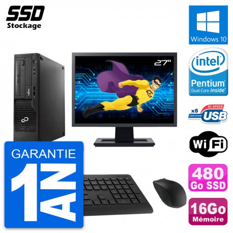 PC Fujitsu E510 DT Ecran 27" Pentium G2020 RAM 16Go SSD 480Go Windows 10 Wifi