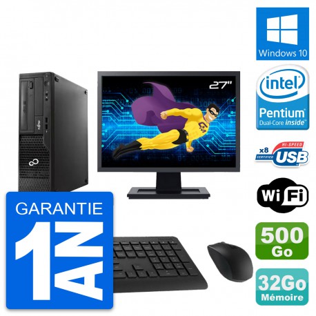 PC Fujitsu E510 DT Ecran 27" Pentium G2020 RAM 32Go Disque 500Go Windows 10 Wifi