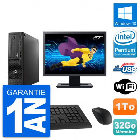 PC Fujitsu E510 DT Ecran 27" Pentium G2020 RAM 32Go Disque 1To Windows 10 Wifi