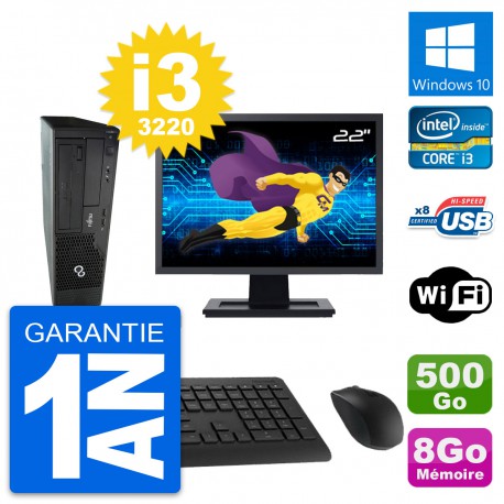 PC Fujitsu E510 DT Ecran 22" Intel i3-3220 RAM 8Go Disque 500Go Windows 10 Wifi