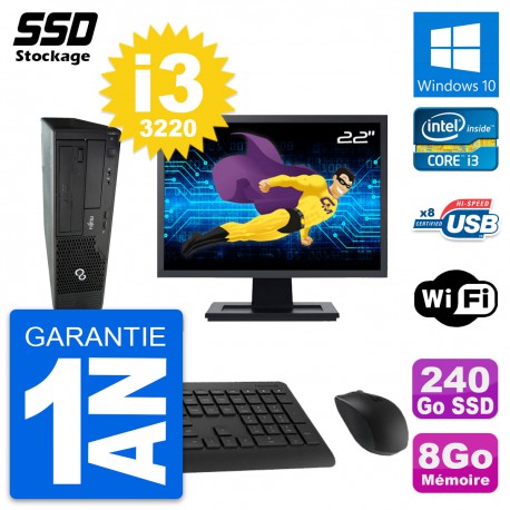 PC Fujitsu E510 DT Ecran 22" Intel i3-3220 RAM 8Go SSD 240Go Windows 10 Wifi
