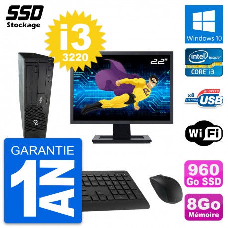 PC Fujitsu E510 DT Ecran 22" Intel i3-3220 RAM 8Go SSD 960Go Windows 10 Wifi