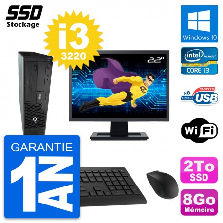 PC Fujitsu Esprimo E510 DT Ecran 22" i3-3220 RAM 8Go SSD 2To Windows 10 Wifi