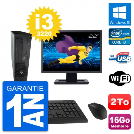 PC Fujitsu E510 DT Ecran 22" Intel i3-3220 RAM 16Go Disque 2To Windows 10 Wifi