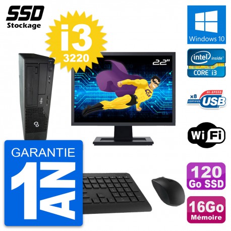 PC Fujitsu E510 DT Ecran 22" Intel i3-3220 RAM 16Go SSD 120Go Windows 10 Wifi