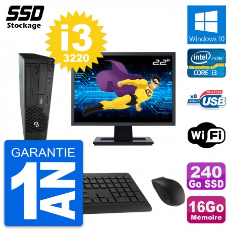 PC Fujitsu E510 DT Ecran 22" Intel i3-3220 RAM 16Go SSD 240Go Windows 10 Wifi