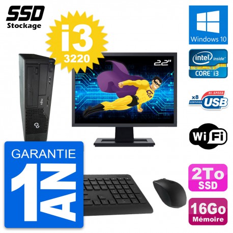 PC Fujitsu Esprimo E510 DT Ecran 22" i3-3220 RAM 16Go SSD 2To Windows 10 Wifi