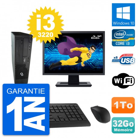 PC Fujitsu E510 DT Ecran 22" Intel i3-3220 RAM 32Go Disque 1To Windows 10 Wifi
