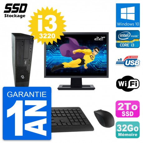 PC Fujitsu Esprimo E510 DT Ecran 22" i3-3220 RAM 32Go SSD 2To Windows 10 Wifi