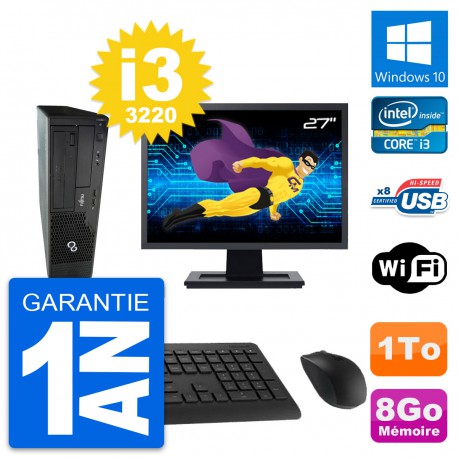 PC Fujitsu E510 DT Ecran 27" Intel i3-3220 RAM 8Go Disque 1To Windows 10 Wifi