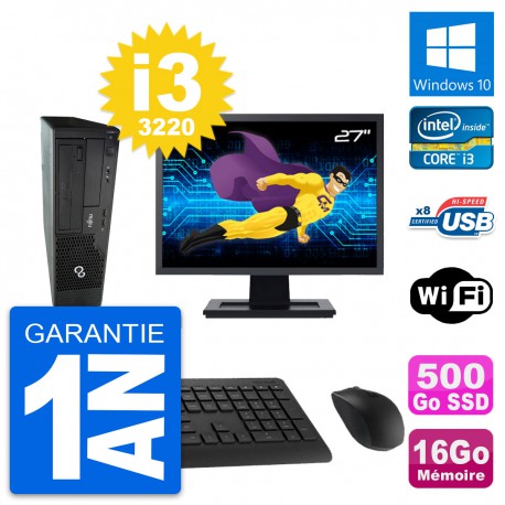 PC Fujitsu E510 DT Ecran 27" Intel i3-3220 RAM 16Go Disque 500Go Windows 10 Wifi