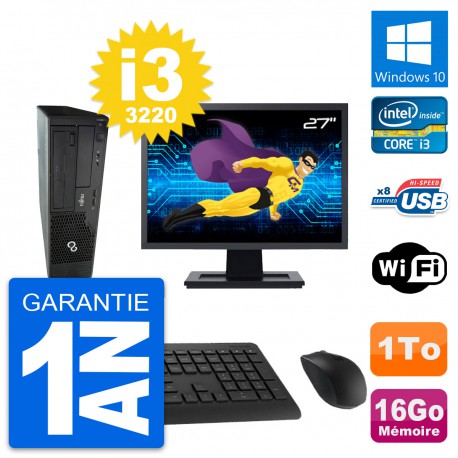 PC Fujitsu E510 DT Ecran 27" Intel i3-3220 RAM 16Go Disque 1To Windows 10 Wifi