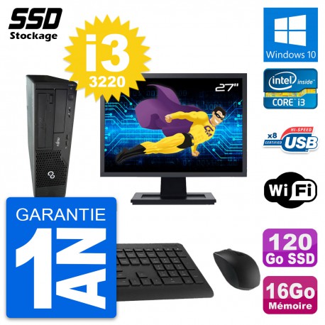 PC Fujitsu E510 DT Ecran 27" Intel i3-3220 RAM 16Go SSD 120Go Windows 10 Wifi