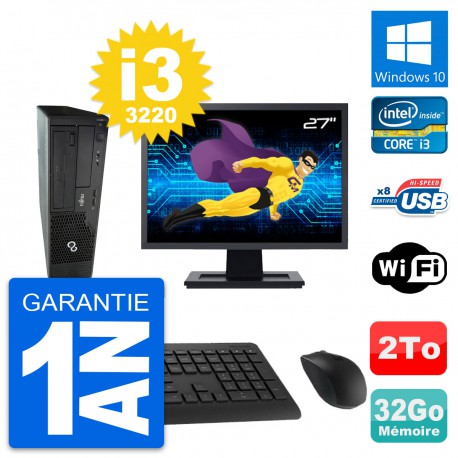 PC Fujitsu E510 DT Ecran 27" Intel i3-3220 RAM 32Go Disque 2To Windows 10 Wifi