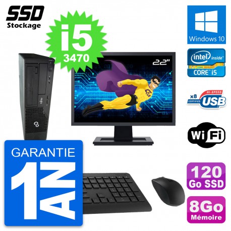 PC Fujitsu E510 DT Ecran 22" Intel i5-3470 RAM 8Go SSD 120Go Windows 10 Wifi