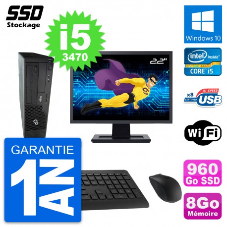 PC Fujitsu E510 DT Ecran 22" Intel i5-3470 RAM 8Go SSD 960Go Windows 10 Wifi