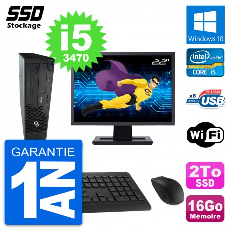 PC Fujitsu Esprimo E510 DT Ecran 22" i5-3470 RAM 16Go SSD 2To Windows 10 Wifi