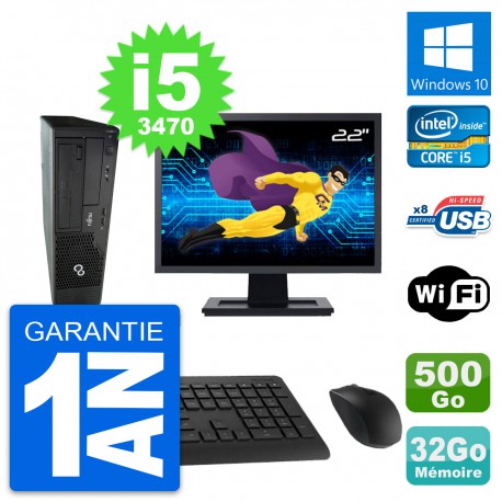 PC Fujitsu E510 DT Ecran 22" Intel i5-3470 RAM 32Go Disque 500Go Windows 10 Wifi