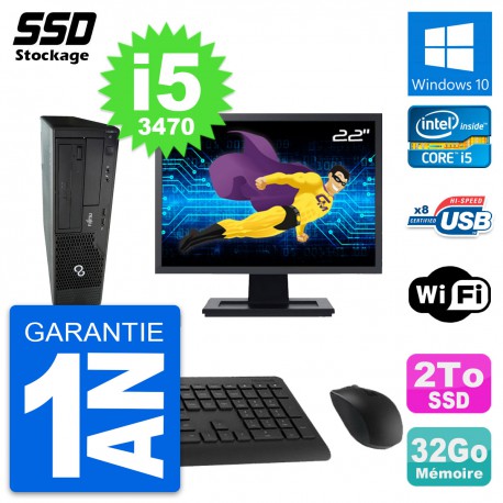 PC Fujitsu Esprimo E510 DT Ecran 22" i5-3470 RAM 32Go SSD 2To Windows 10 Wifi