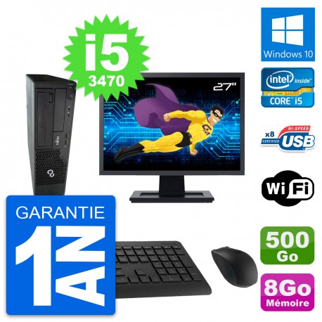 PC Fujitsu E510 DT Ecran 27" Intel i5-3470 RAM 8Go Disque 500Go Windows 10 Wifi