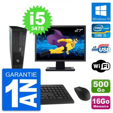 PC Fujitsu E510 DT Ecran 27" Intel i5-3470 RAM 16Go Disque 500Go Windows 10 Wifi