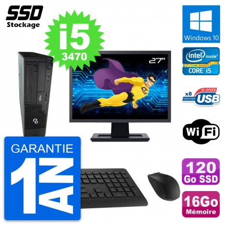 PC Fujitsu E510 DT Ecran 27" Intel i5-3470 RAM 16Go SSD 120Go Windows 10 Wifi