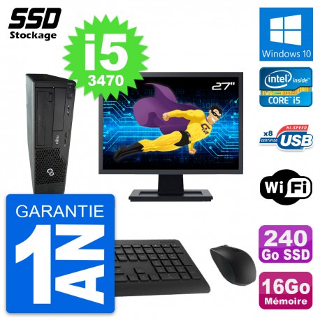 PC Fujitsu E510 DT Ecran 27" Intel i5-3470 RAM 16Go SSD 240Go Windows 10 Wifi