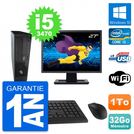 PC Fujitsu E510 DT Ecran 27" Intel i5-3470 RAM 32Go Disque 1To Windows 10 Wifi