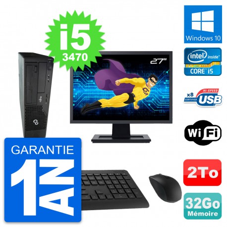 PC Fujitsu E510 DT Ecran 27" Intel i5-3470 RAM 32Go Disque 2To Windows 10 Wifi