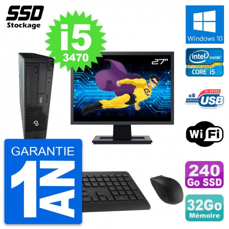 PC Fujitsu E510 DT Ecran 27" Intel i5-3470 RAM 32Go SSD 240Go Windows 10 Wifi