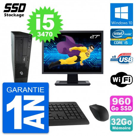 PC Fujitsu E510 DT Ecran 27" Intel i5-3470 RAM 32Go SSD 960Go Windows 10 Wifi