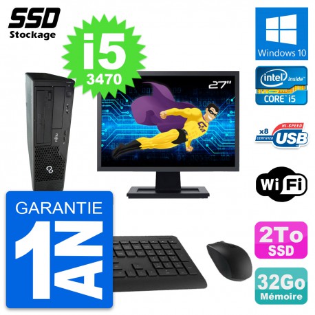 PC Fujitsu Esprimo E510 DT Ecran 27" i5-3470 RAM 32Go SSD 2To Windows 10 Wifi