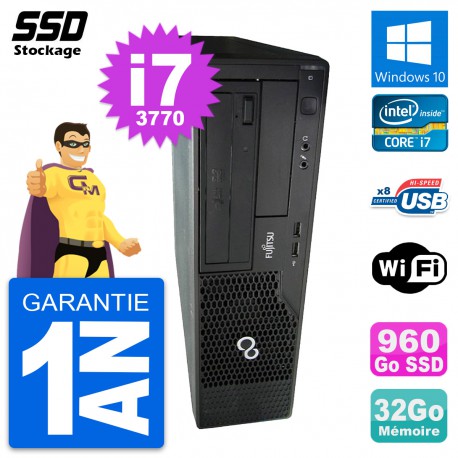 PC Fujitsu Esprimo E510 DT Intel Core i7-3770 RAM 32Go SSD 960Go Windows 10 Wifi