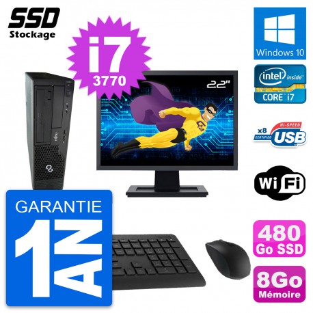 PC Fujitsu E510 DT Ecran 22" Intel i7-3770 RAM 8Go SSD 480Go Windows 10 Wifi