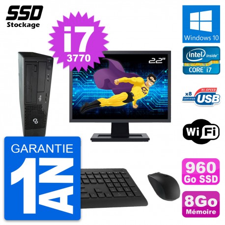 PC Fujitsu E510 DT Ecran 22" Intel i7-3770 RAM 8Go SSD 960Go Windows 10 Wifi